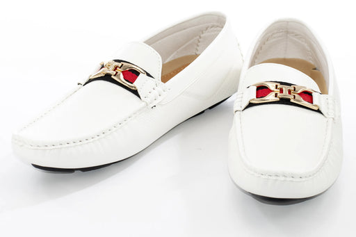 White Perforated Designer Bit Driver Loafer