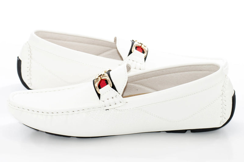 White Perforated Designer Bit Driver Loafer