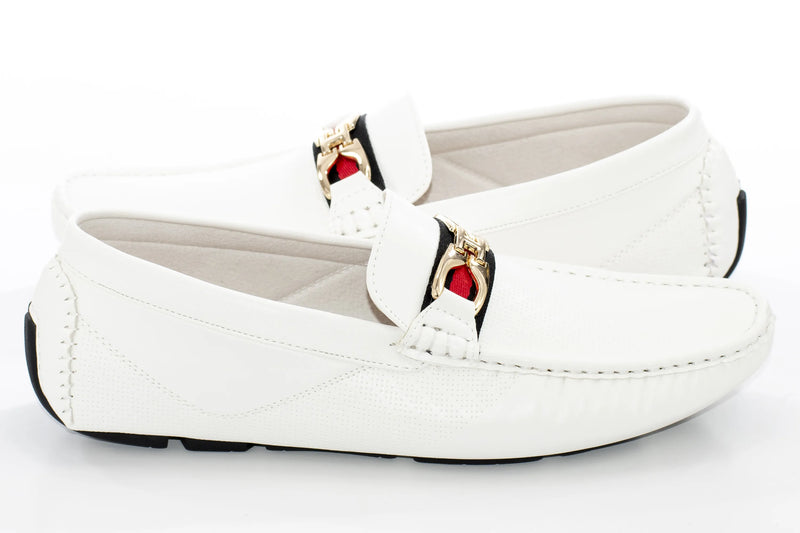 White Perforated Designer Bit Driver Loafer