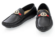 Men's Black Moccasin Loafer Dress Shoe With Gold Medallion Bit