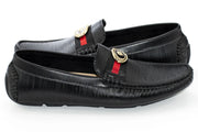 Men's Black Moccasin Loafer Dress Shoe With Gold Medallion Bit