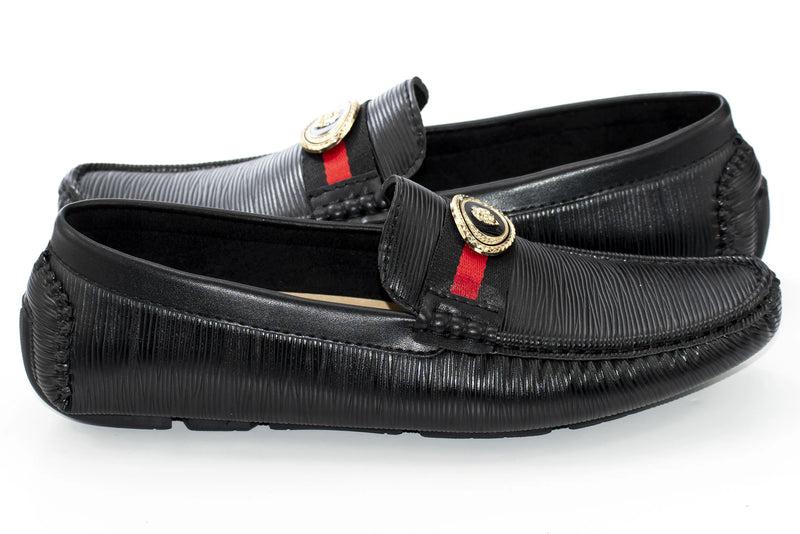 Men's Black Moccasin Loafer Dress Shoe With Gold Medallion Bit