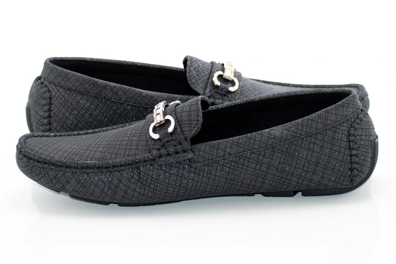Men's Black Crosshatch Bit-Loafer Quarter, Heel