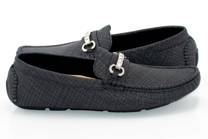 Men's Black Crosshatch Bit-Loafer Quarter, Heel