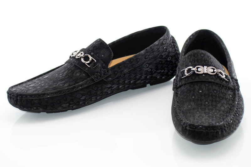 Men's Black Ogee Textured Loafer Bit, Toe, And Upper