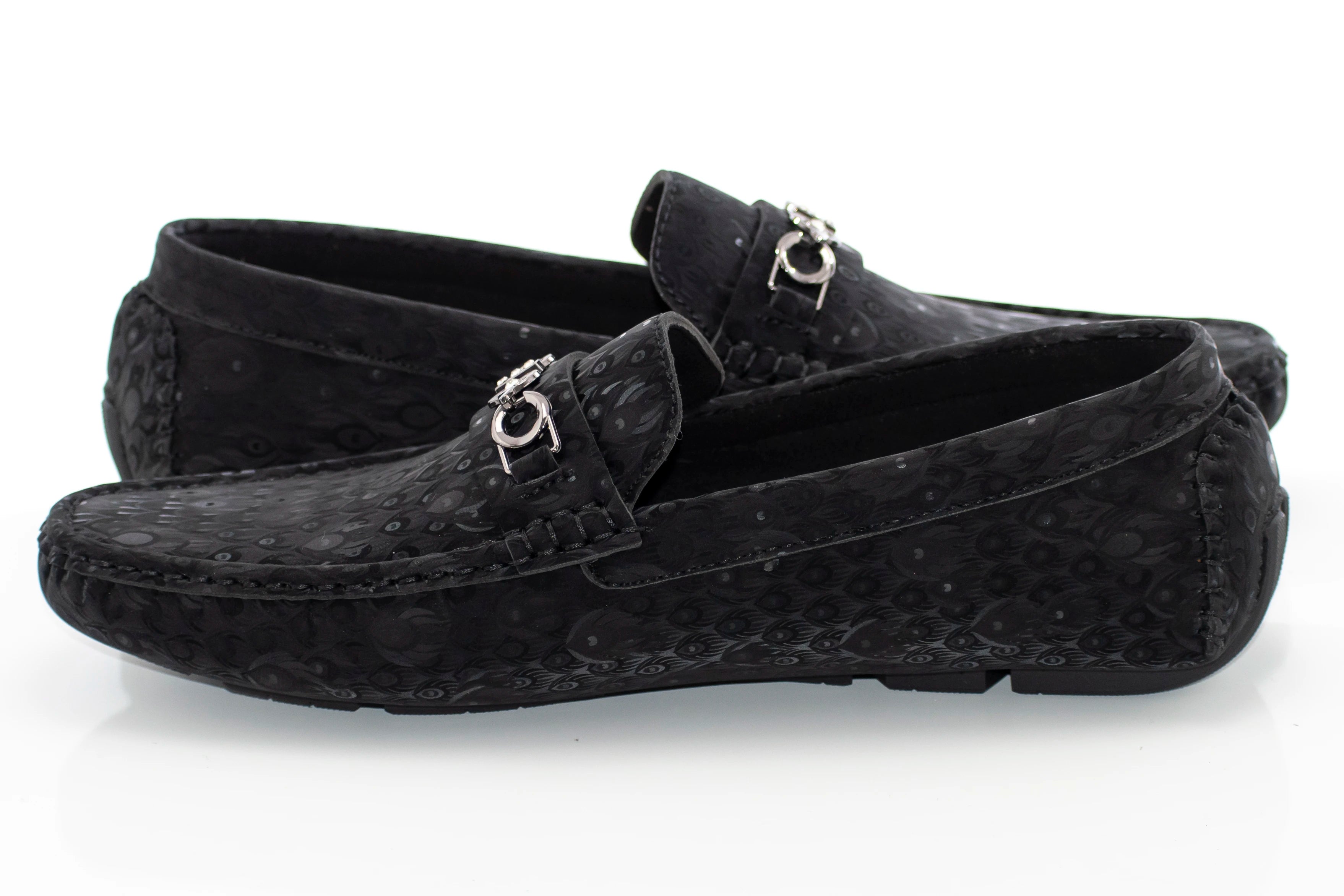 Men's Black Ogee Textured Loafer Quarter And Heel