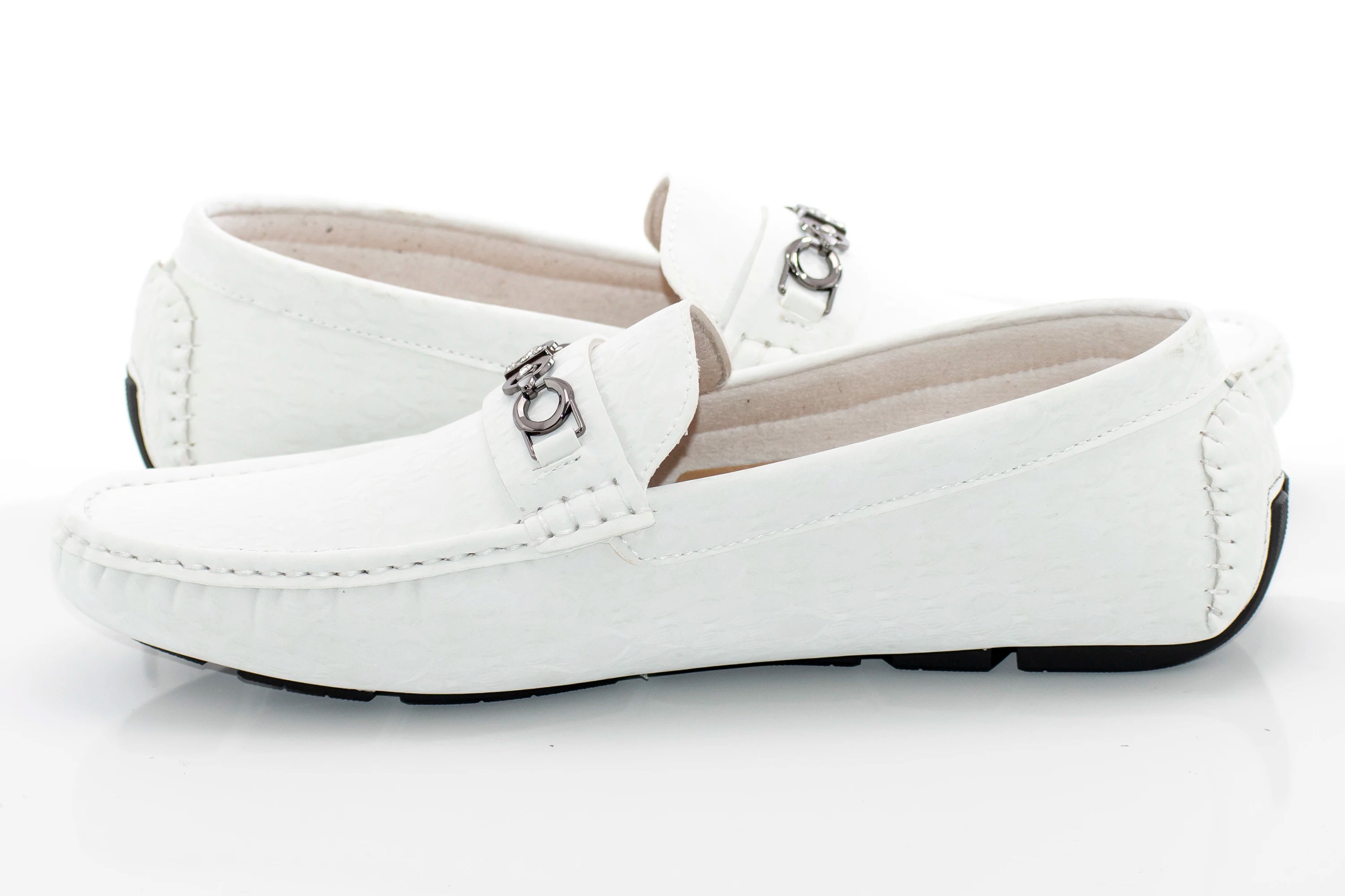 Men's White Ogee Textured Loafer Quarter, Heel
