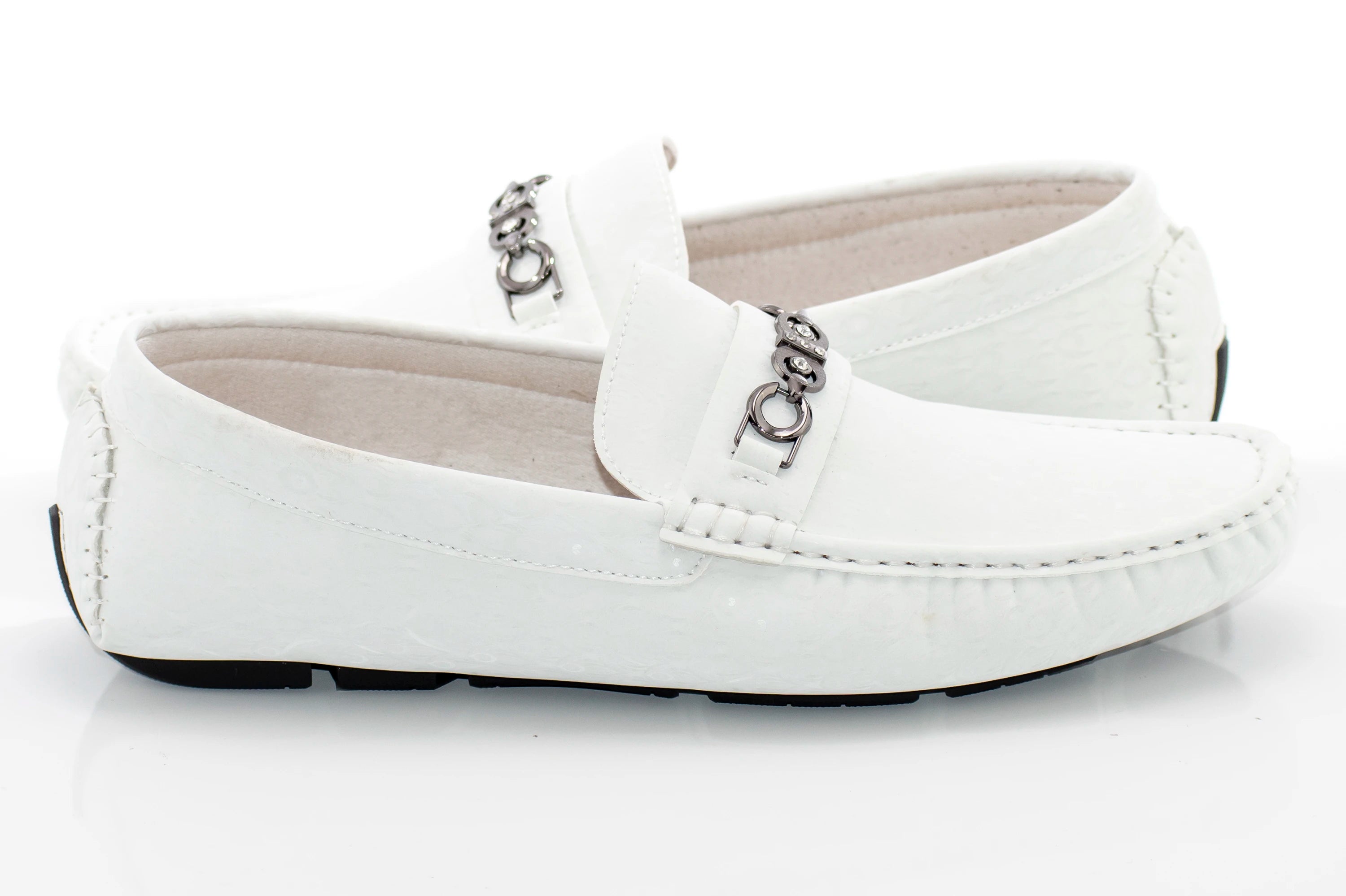 Men's White Ogee Textured Loafer Quarter, Heel