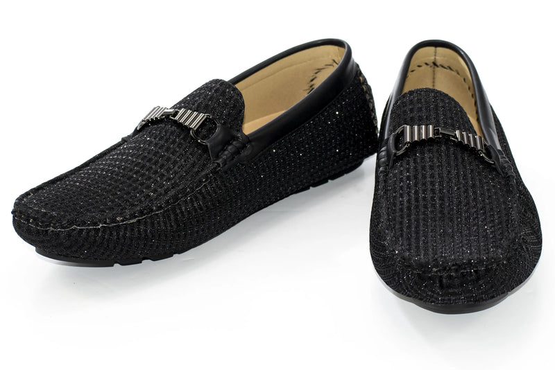 Black Textured Metallic Bit Driver Loafer