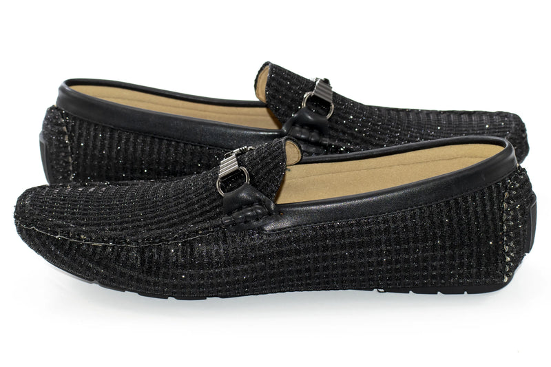Black Textured Metallic Bit Driver Loafer