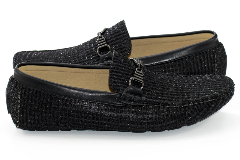 Black Textured Metallic Bit Driver Loafer