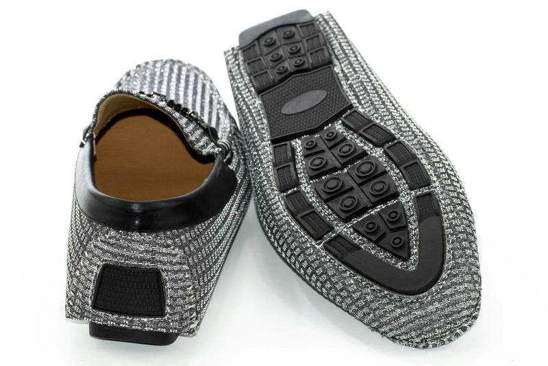 Silver Textured Metallic Bit Driver Loafer
