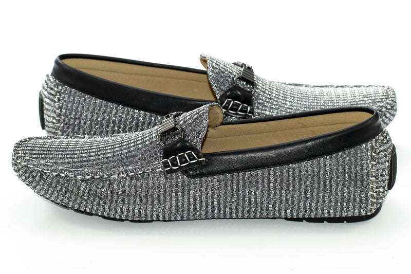 Silver Textured Metallic Bit Driver Loafer