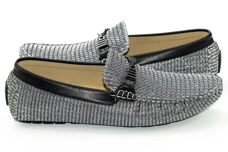 Silver Textured Metallic Bit Driver Loafer