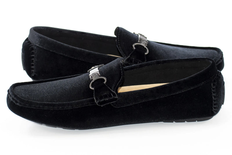 Black Velvet Metal Clasp Driver Loafer