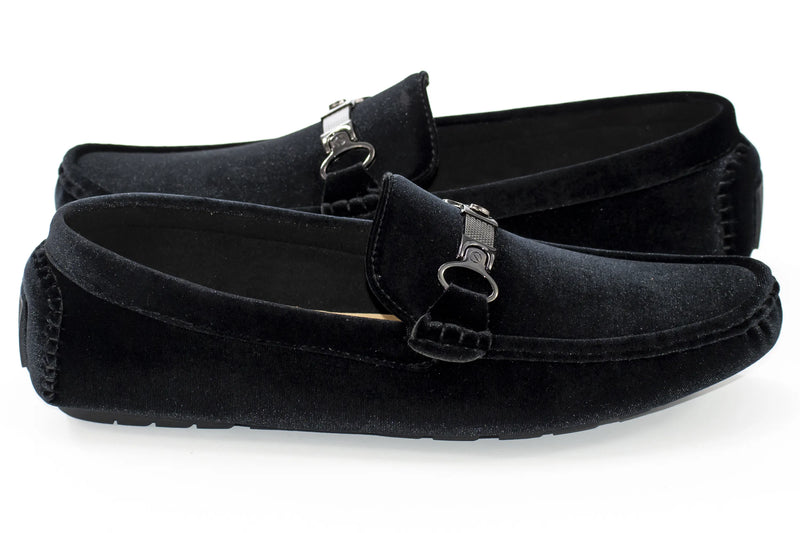 Black Velvet Metal Clasp Driver Loafer