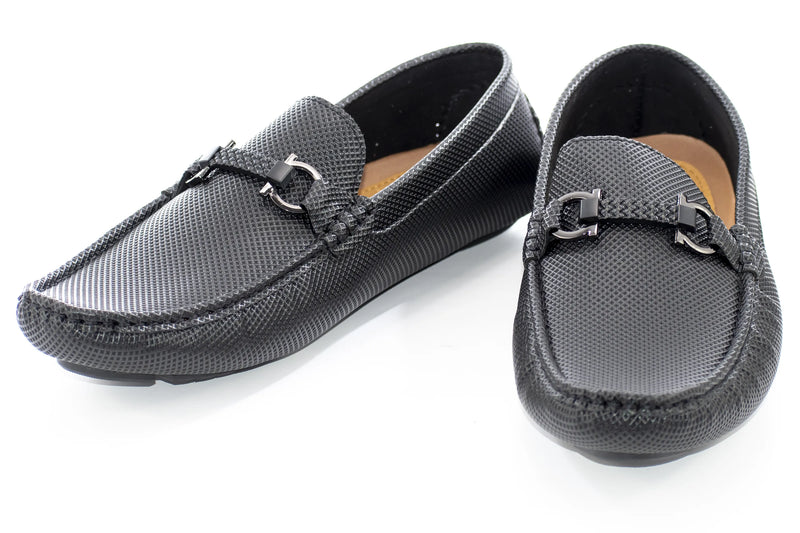 Black Perforated Driver Loafer with Designer Bit