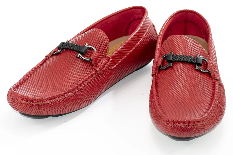 Red Perforated Driver Loafer with Designer Bit