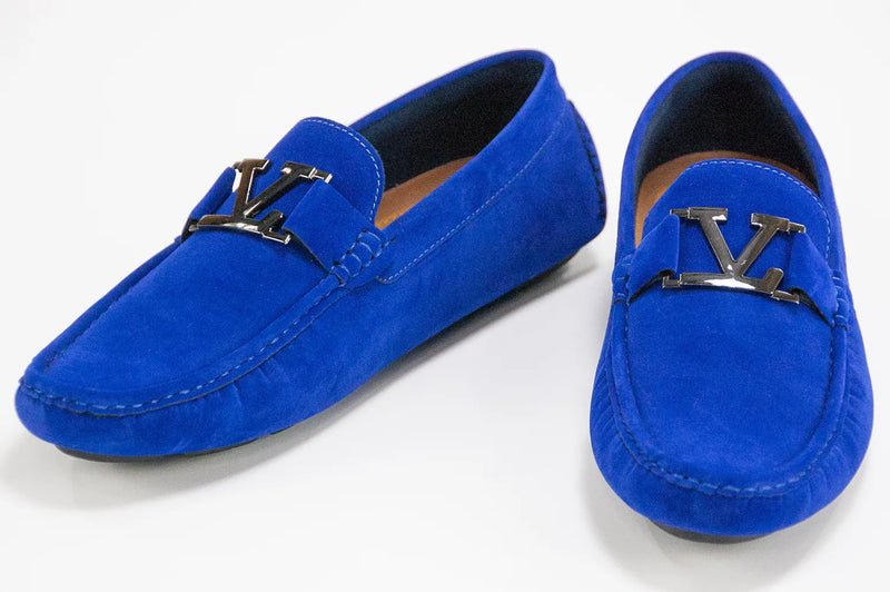 Men's Blue Suede Leather Moccasin Bit-Loafer