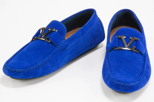 Men's Blue Suede Leather Moccasin Bit-Loafer