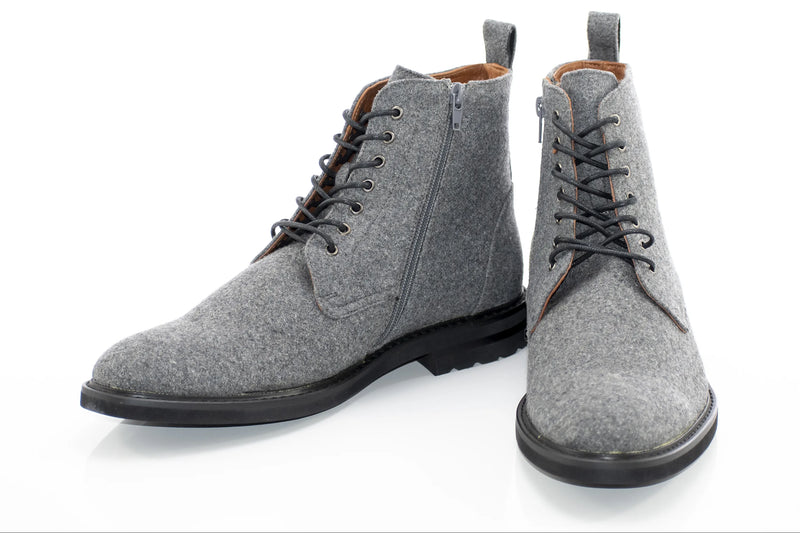 Dark Gray Wool Lace-Up Zip Boot