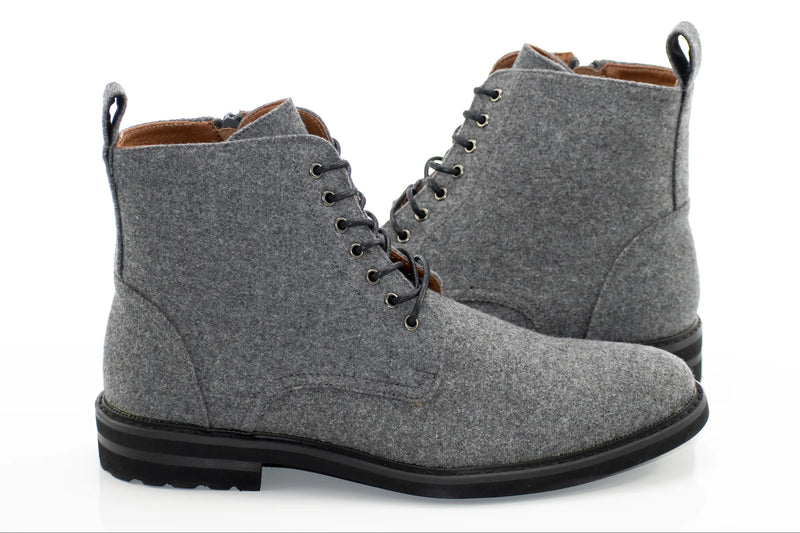 Dark Gray Wool Lace-Up Zip Boot
