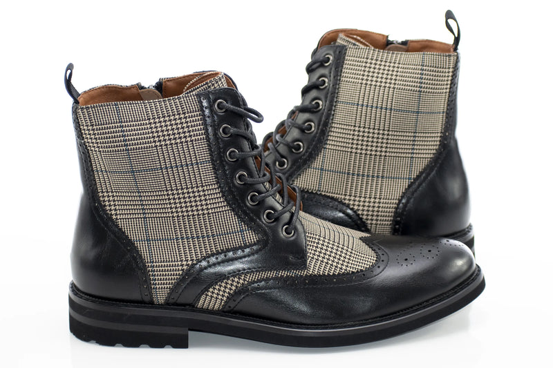 Black Glen Check Wingtip Boot
