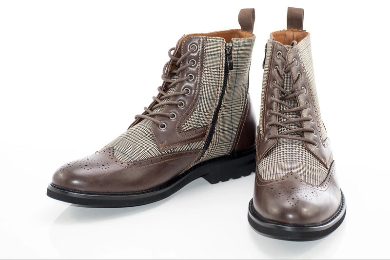 Irish Coffee Glen Check and Brown Wingtip Boot