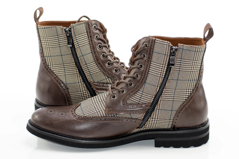 Irish Coffee Glen Check and Brown Wingtip Boot