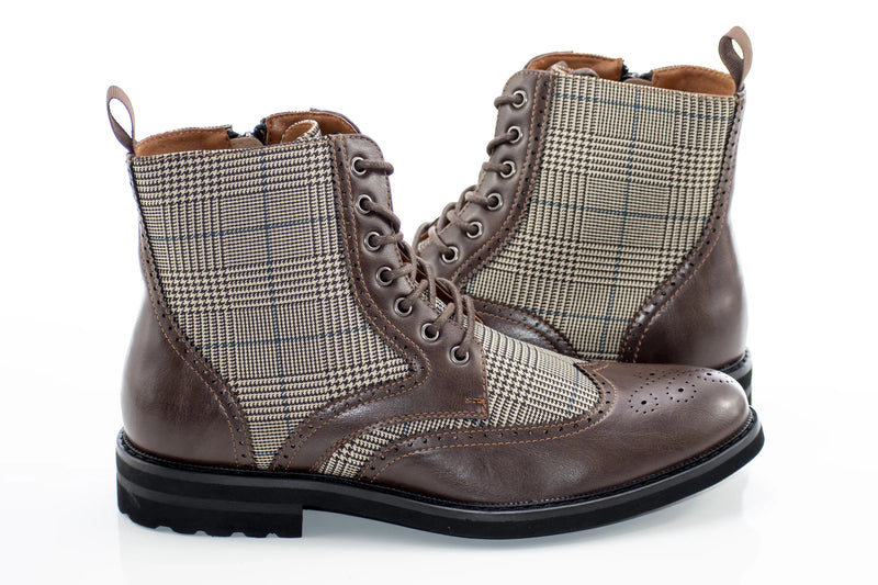 Irish Coffee Glen Check and Brown Wingtip Boot