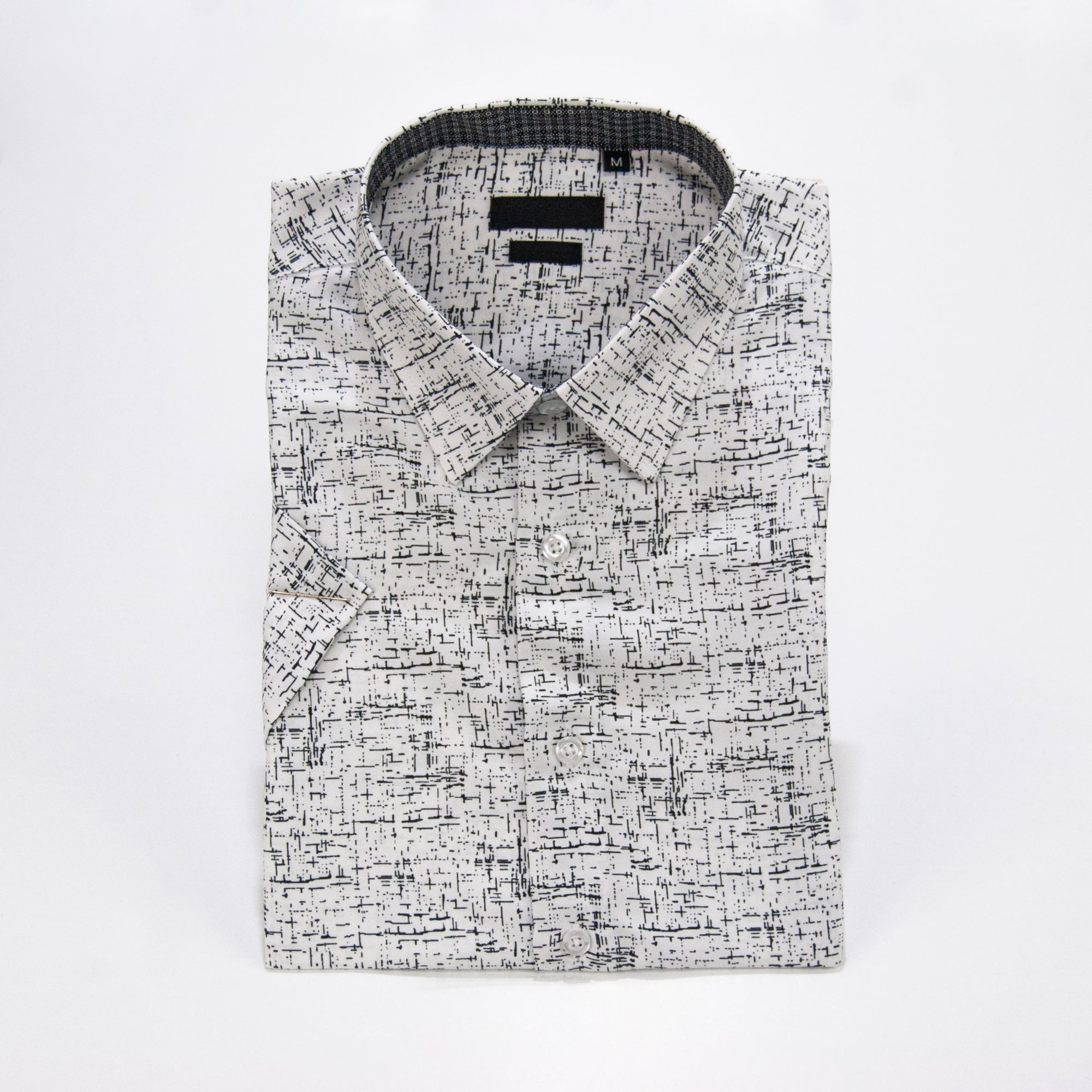 White Short Sleeve Patterned Slim-Fit Designer Shirt