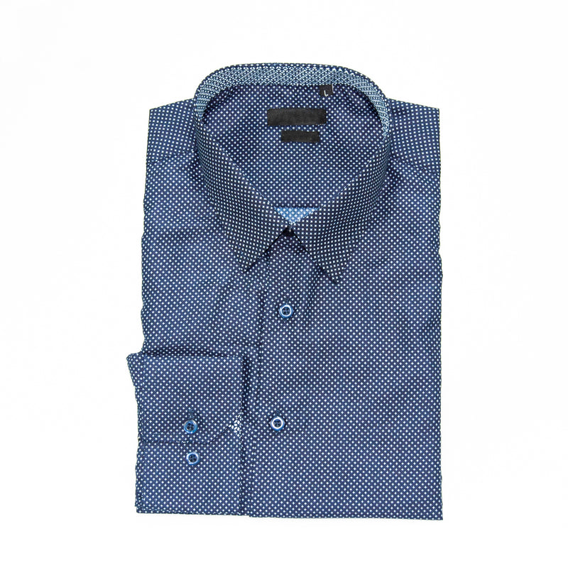 black polka dot slim-fit shirt 