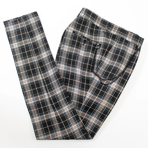 Men's Black And Tan Plaid Slim-Fit Dress Pants