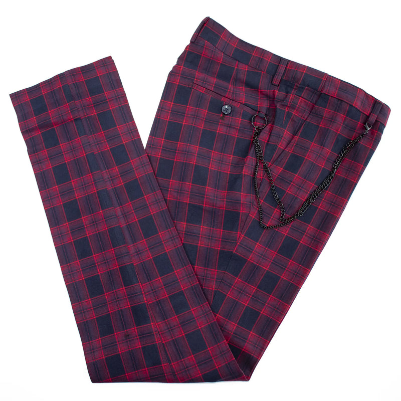 Men's Red And Black Plaid Dress Pants