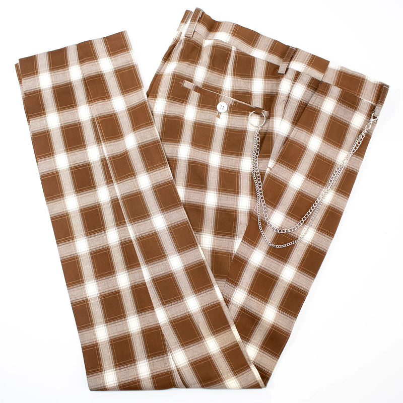 Taupe Plaid Dress Pants