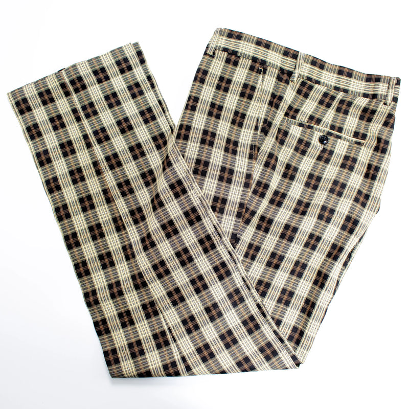 Black and Gold Plaid Slim-Fit Designer Pants