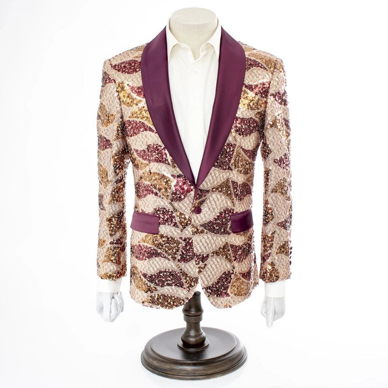 Burgundy Sequin Patterned Modern-Fit Dinner Jacket