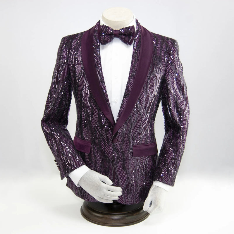 Eggplant Sequined Slim-Fit Dinner Jacket