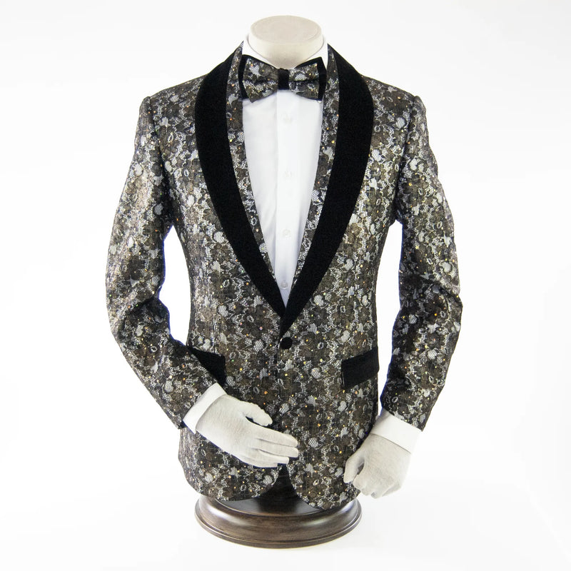 Black and Gold Paisley Sequined Dinner Jacket