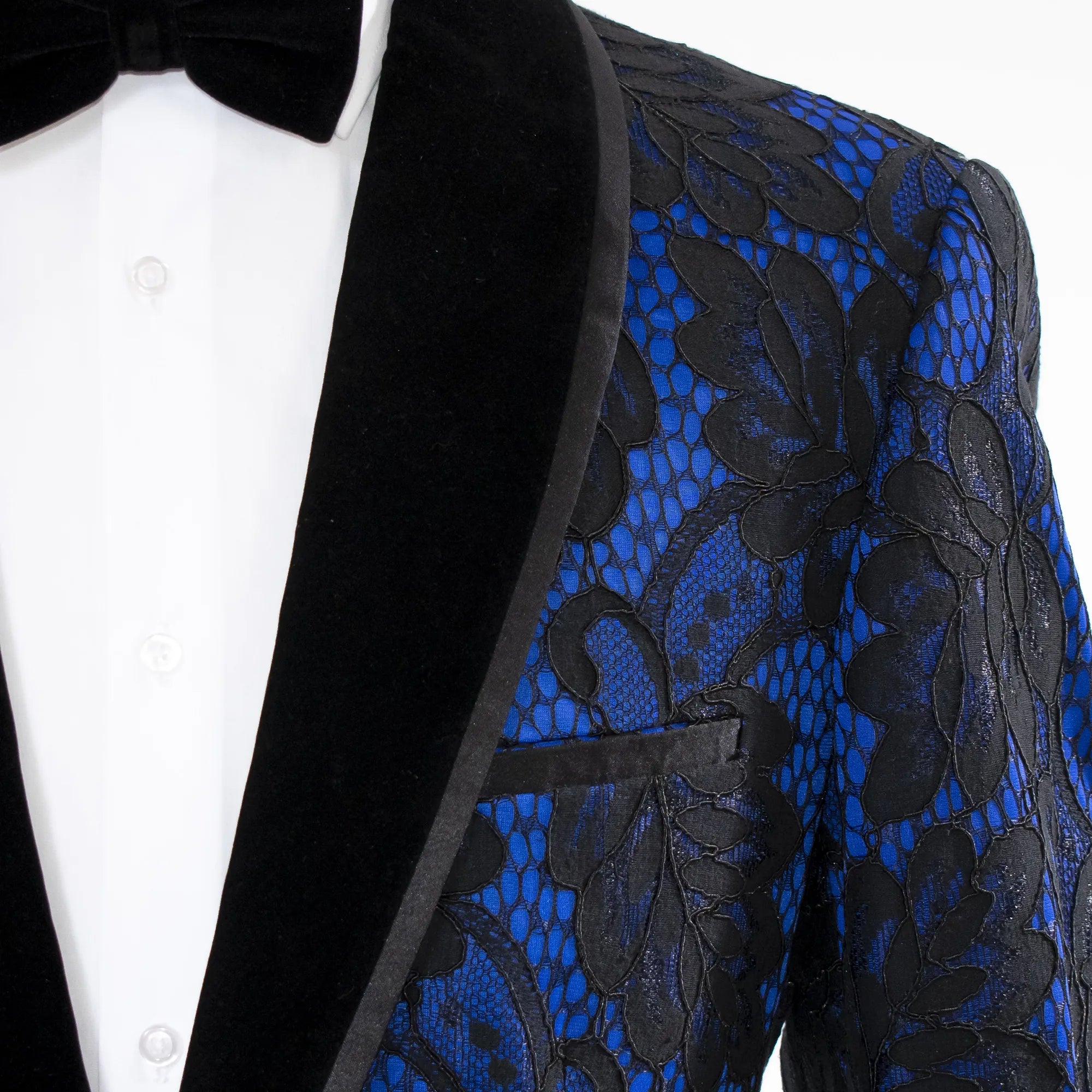 Men's Blue And Black Dinner Jacket - Shawl Lapel