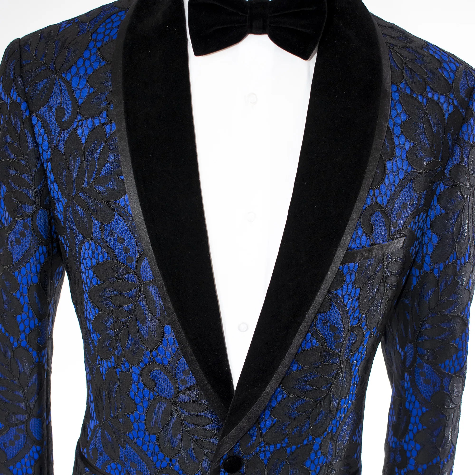 Men's Blue And Black Dinner Jacket - Shawl Lapel