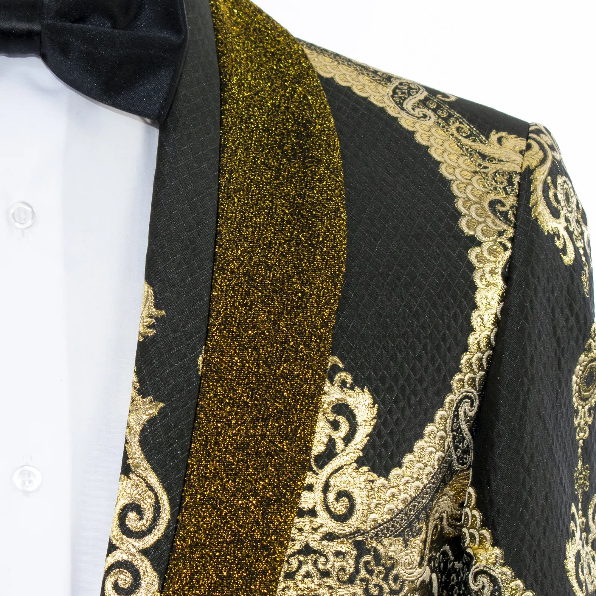 Black And Gold Damask Jacket With Textured Lapels