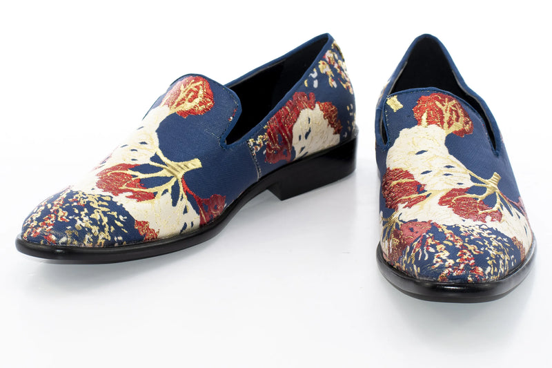Navy Blue Floral Embossed Dress Loafer