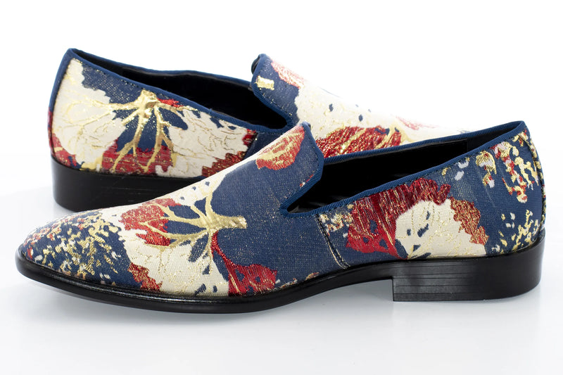 Navy Blue Floral Embossed Dress Loafer