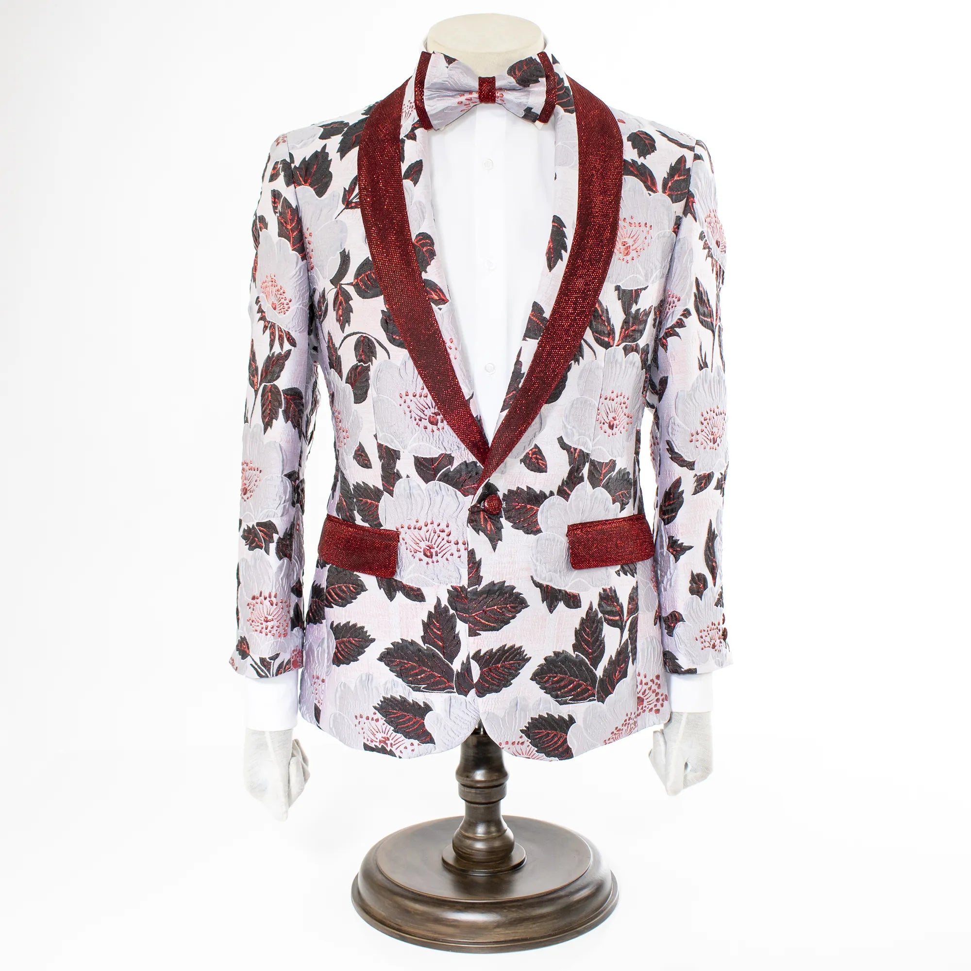 Burgundy 3D Embroidered Baroque Slim-Fit Jacket