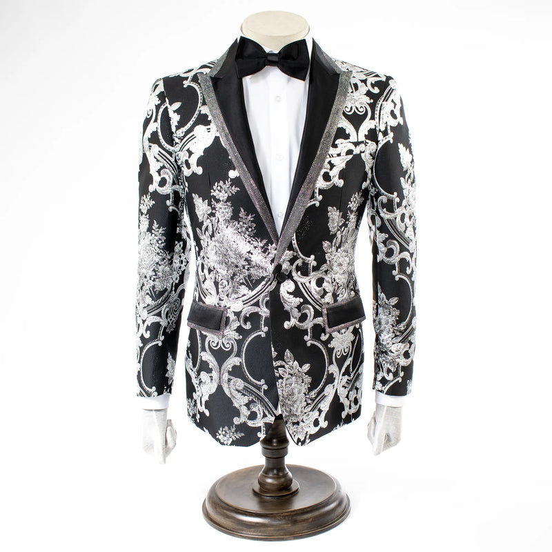 Black Woven Floral Slim-Fit Jacket