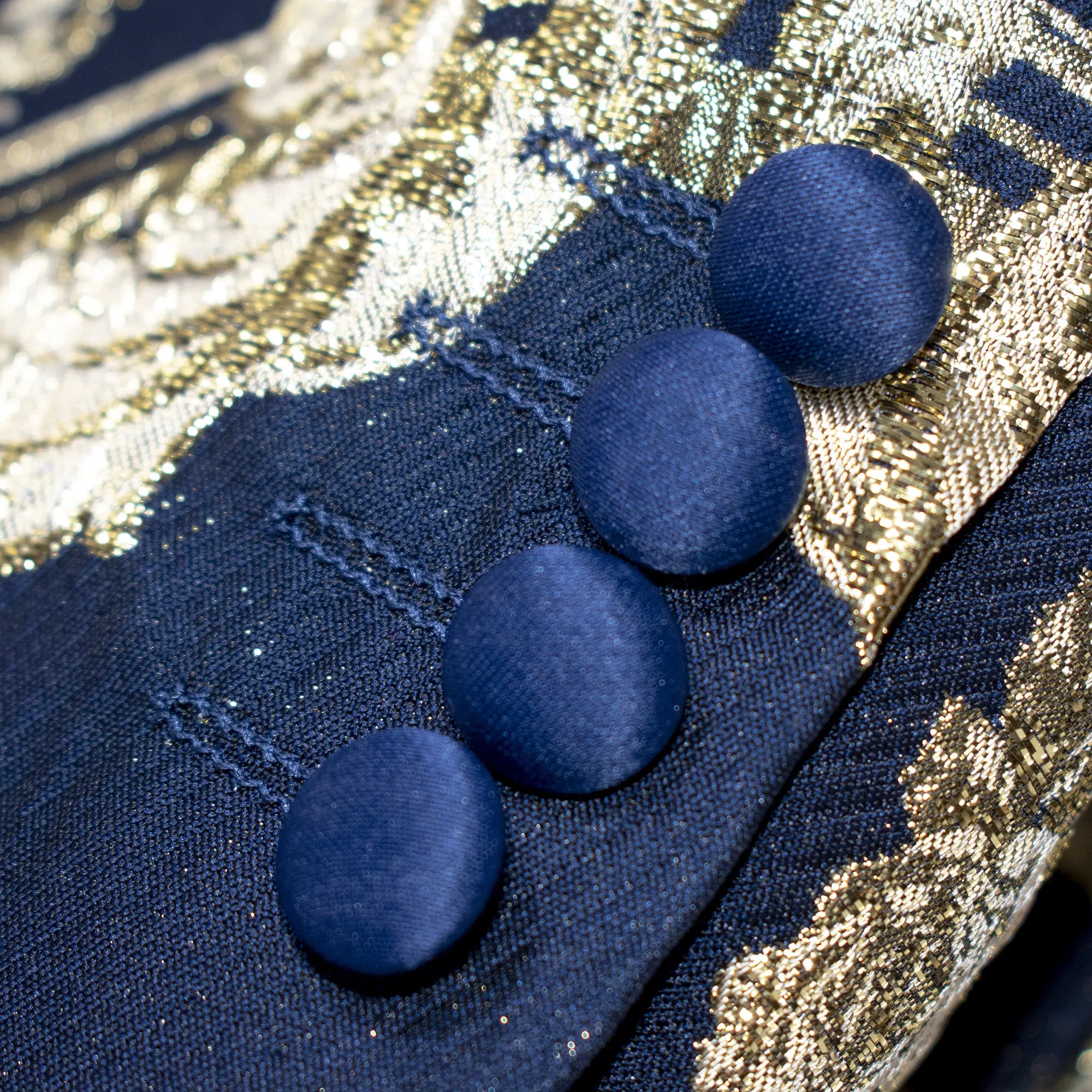 Navy and Gold Woven Jacobean Slim-Fit Dinner Jacket