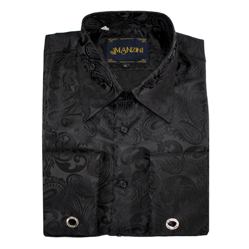 Men's Black Paisley Regular-Fit Dress Shirt
