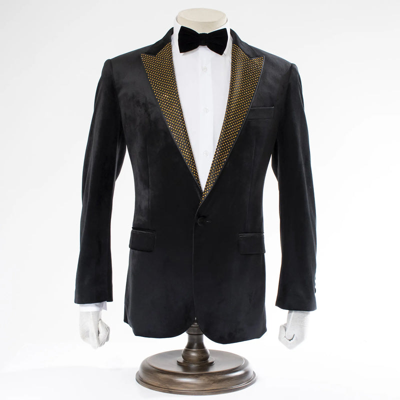Black Velvet Dinner Jacket with Gold Rhinestone Lapels