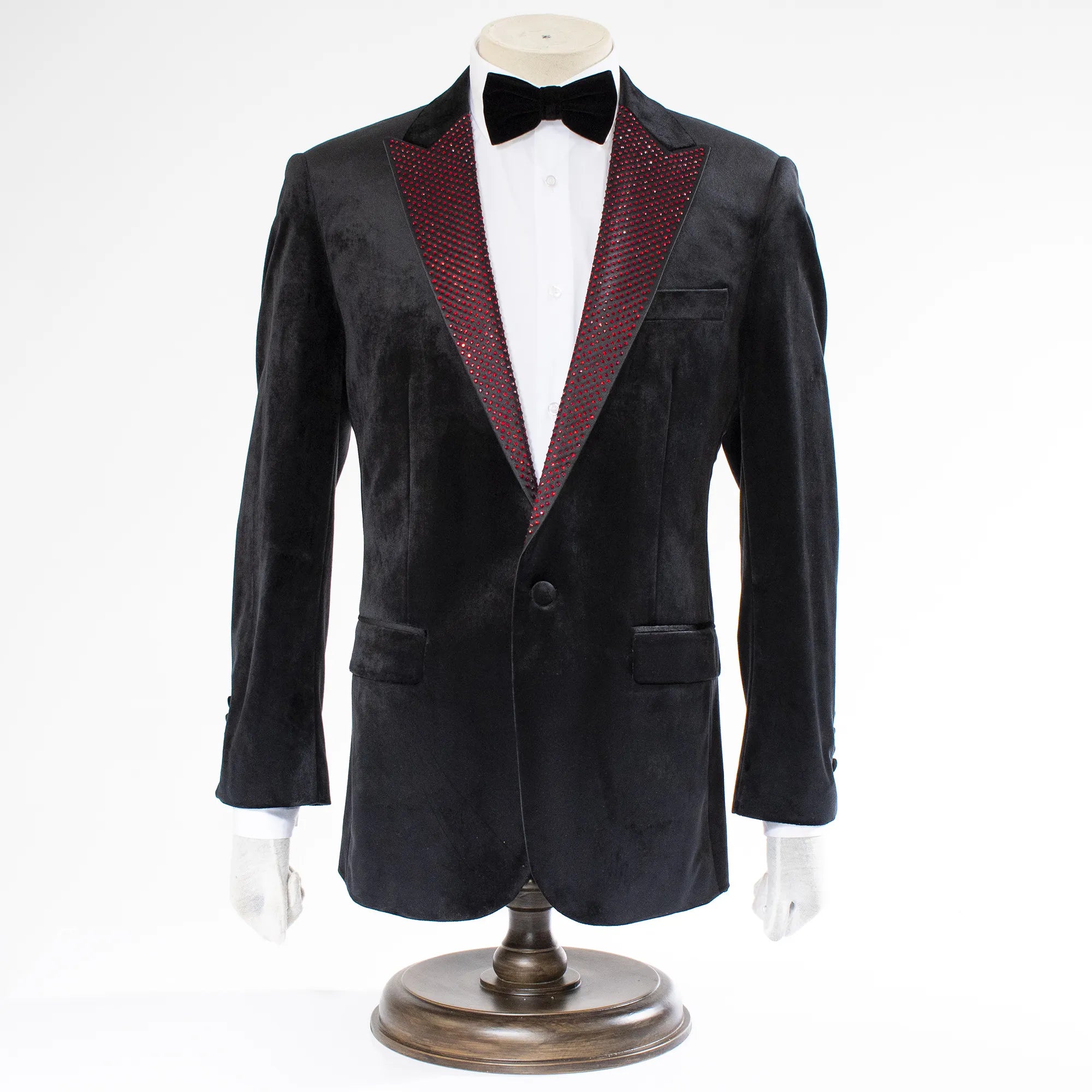Black Velvet Dinner Jacket with Red Rhinestone Lapels